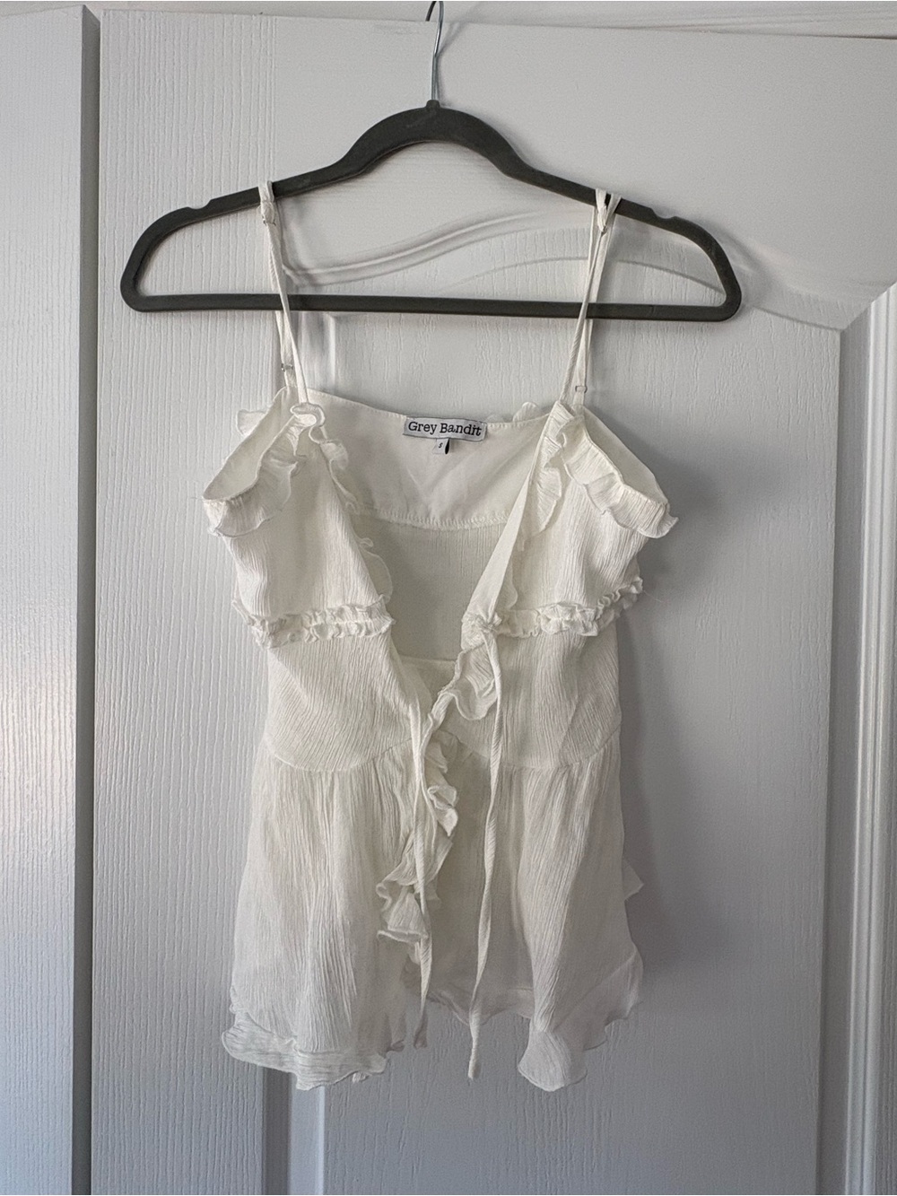 Grey Bandit White Ruffle Tie-Front Camisole